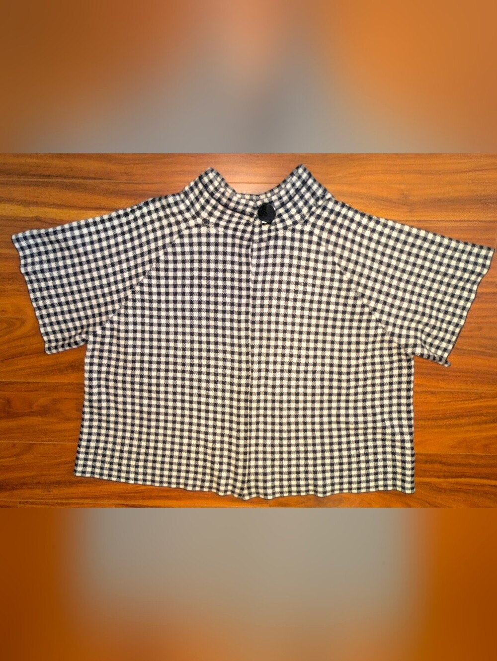 Dressbarn Sz 14-16 Black/White Gingham Short-Sleeve Lg-Button Closure Shrug